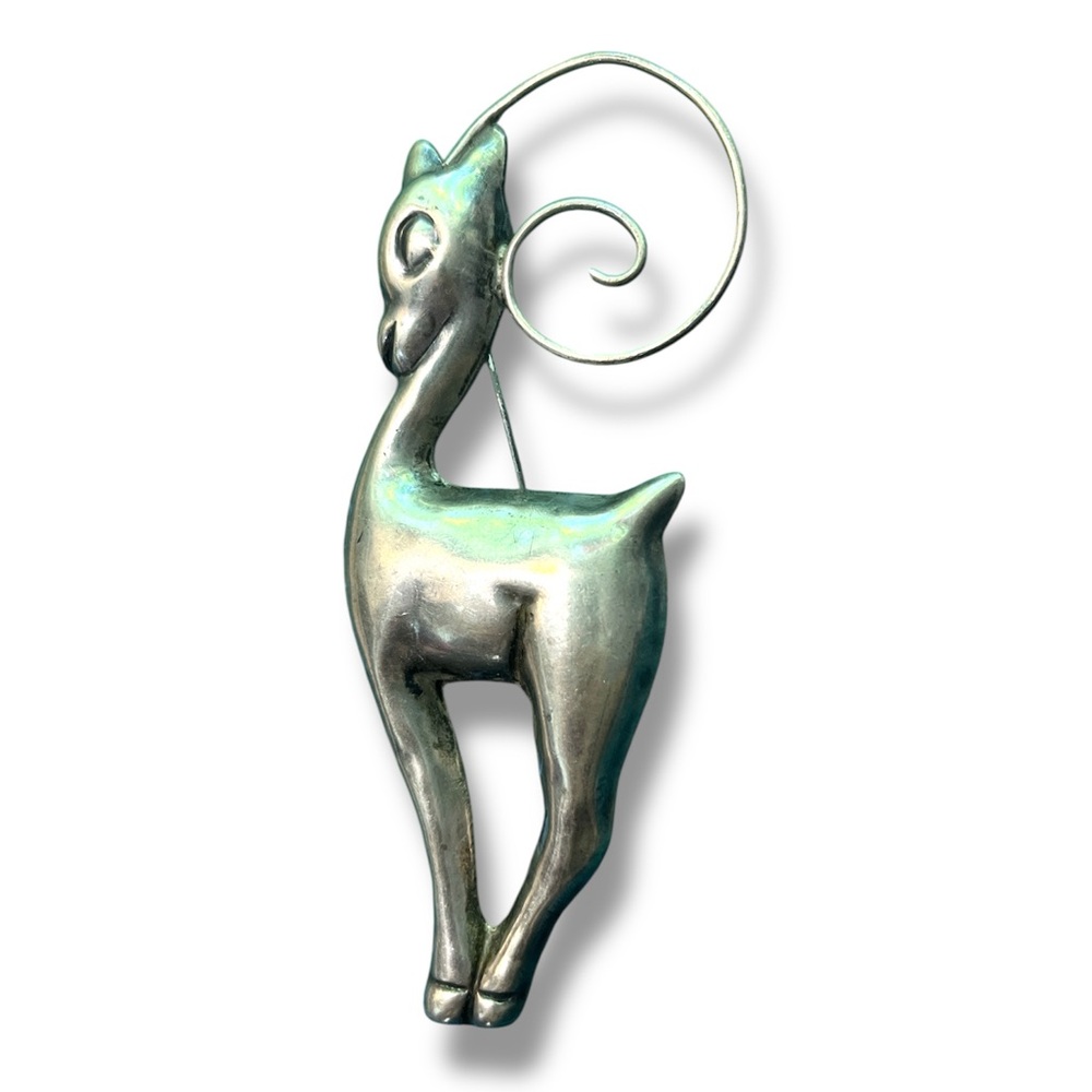 Vintage Casa Prieto Mexico Silver Antelope Deer Brooch Art Deco